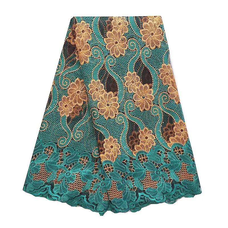 Teal Green Бисером новая модель кружевного тюля Белая французская африканская кружевная ткань высокого качества шнур Швейцарский Кружевной материал для свадебных платьев - Цвет: Teal Green