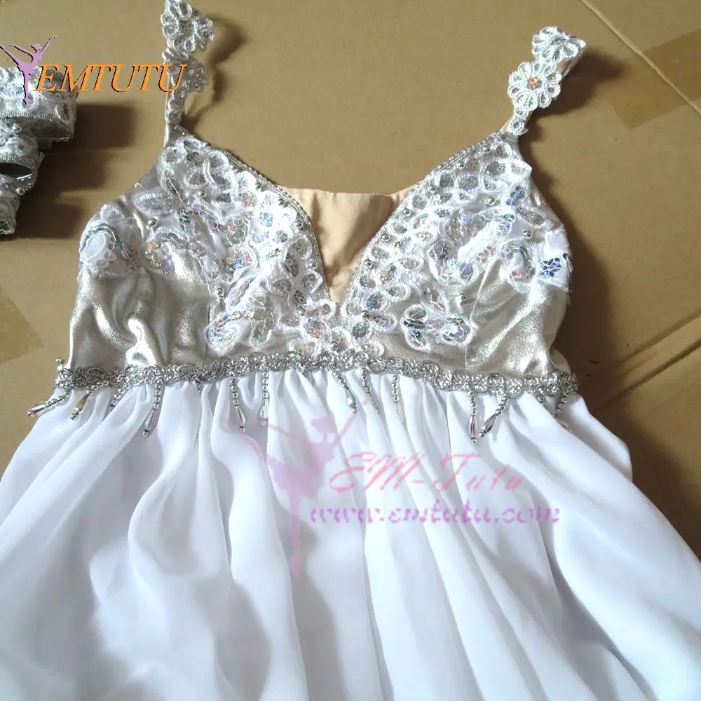 Профессиональное женское платье для взрослых белое серебряное шифоновое