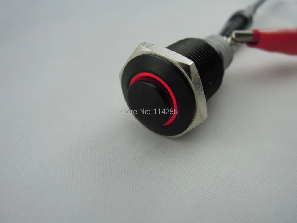 Черный 12В 16 мм с высокой головкой Красный светодиод Ангел глаз защелкивающийся