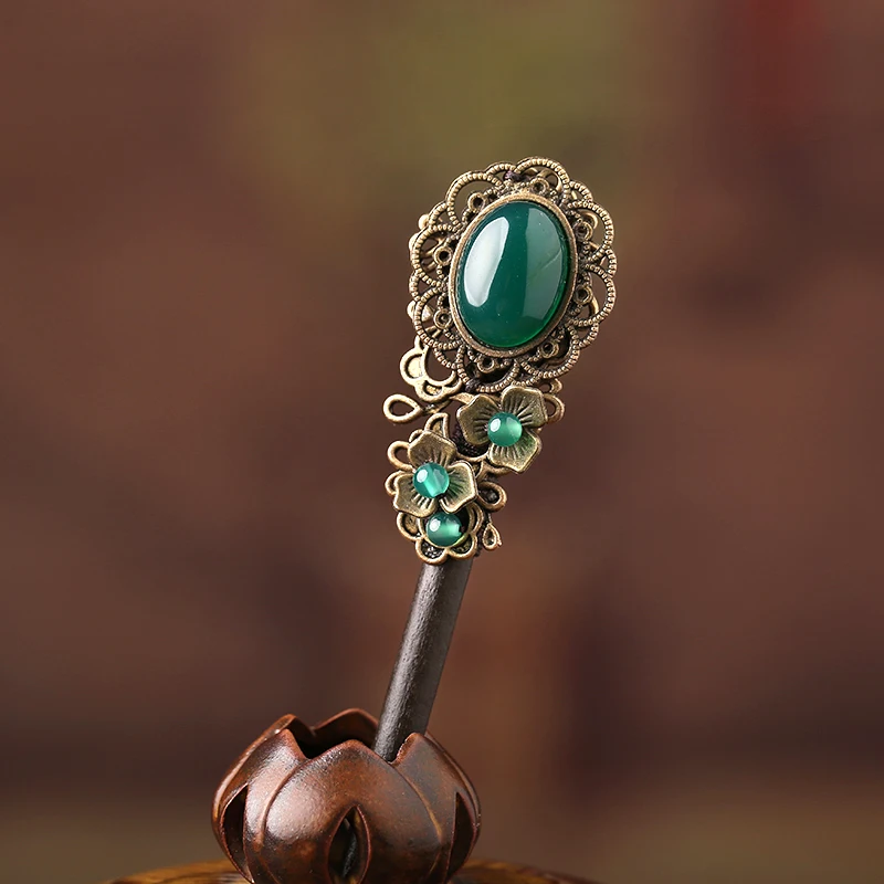 

Китайская шпилька для волос, Классическая тиара, дерево, агат, аксессуары для волос, дворец, Национальный стиль, китайские аксессуары для во...