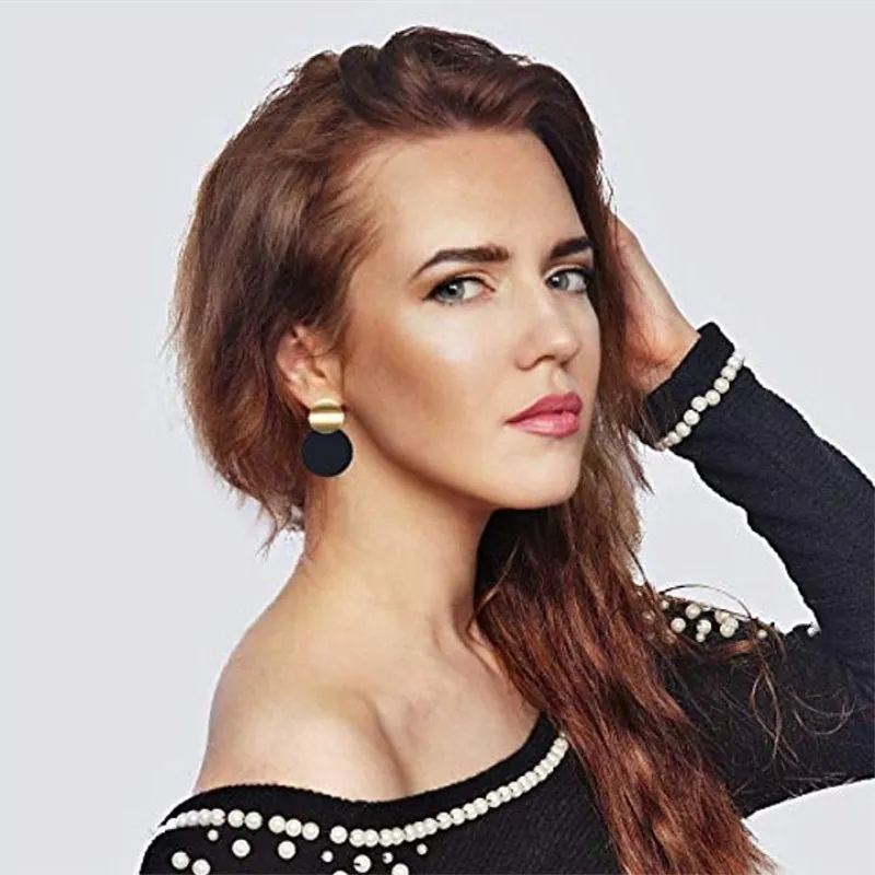 Fashion Statement Earrings Black White Gold Round Circle Geometric Earrings for Women Punk Metal Earring Trendy Jewelry Elegant