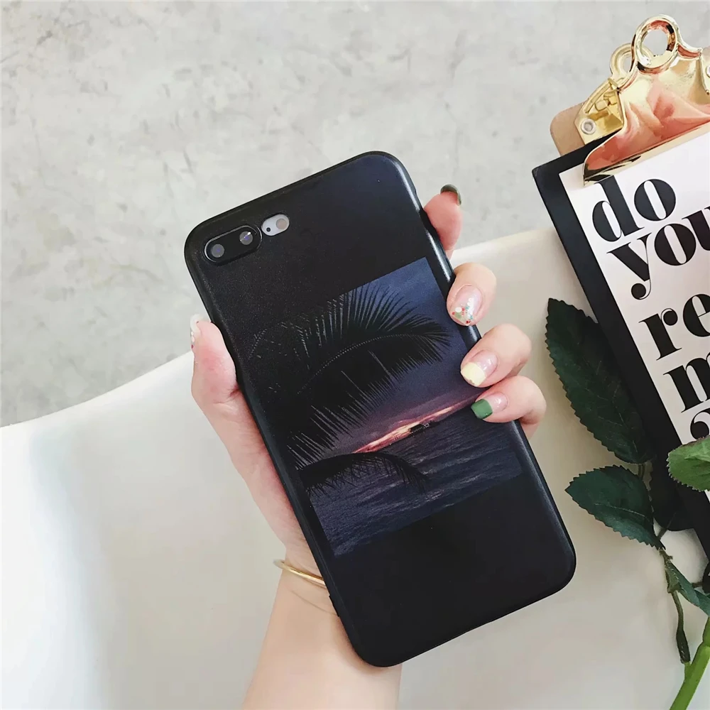 Красивый закат Фиолетовый облака чехол для iPhone 7 кокосовых пальм картина Soft