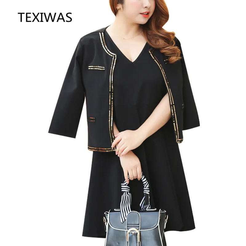 TEXIWAS Новинка весна-осень 2018 костюм из двух предметов короткий жакет с блестками и