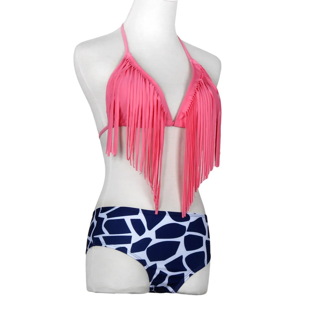 Сексуальный купальник женский бикини с кисточками бандаж пуш-ап Мягкий