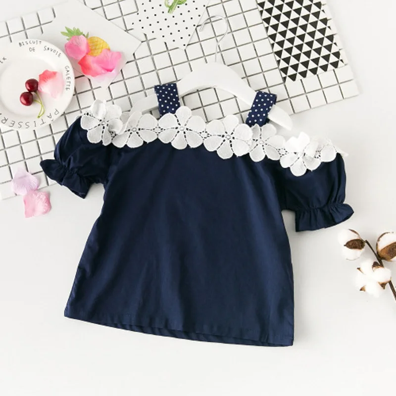 

Children Clothing sets Baby girls embroidery flower Outfits kids suits girl t shirt+shorts set