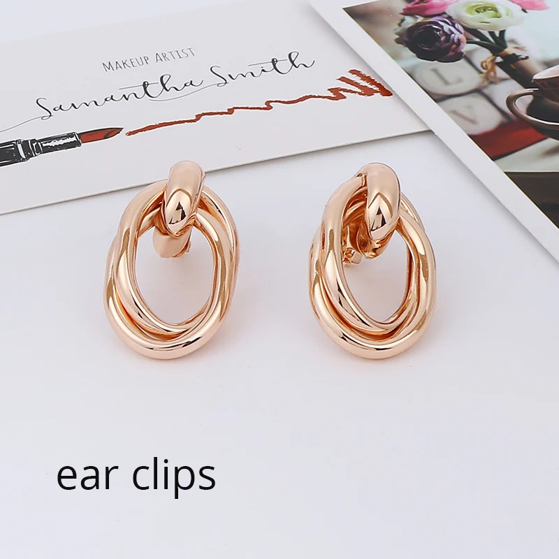 rose clip Новинка, блестящие золотые клипсы ZA, женские панковские геометрические винтажные длинные клипсы для ушей, свадебные, вечерние, богемные ювелирные изделия - Окраска металла: rose clip