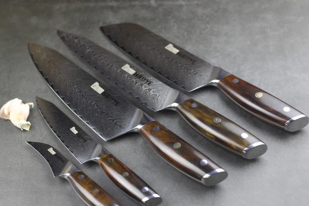 5 шт дамасский набор кухонных ножей японский vg10 стальной нож шеф-повара santoku инструмент для приготовления пищи столовые приборы Палисандр Ручка Новинка