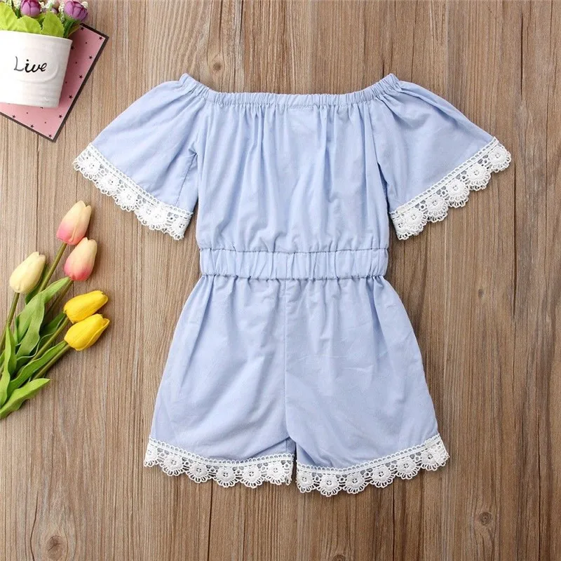 Для маленьких девочек кружевной комбинезон лето с плеча ползунки для короткие