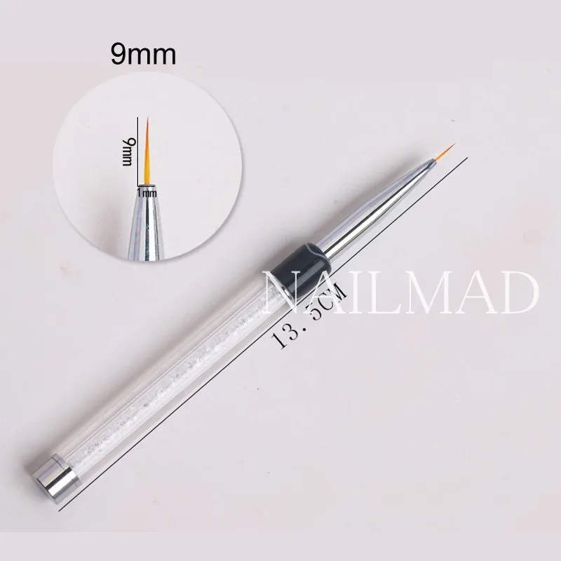 9mm clear Комплект из 3 предметов, 6/9/11 мм нейл-арта акрил кисть УФ-гель для ногтей расширение резьба щетка металлические стразы картина контурная кисточка для чертежная ручка - Цвет: 9mm clear