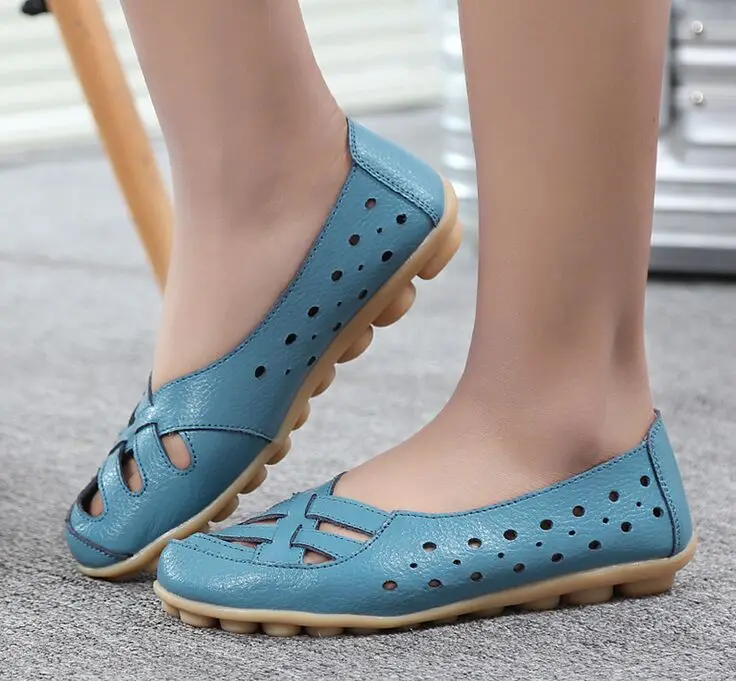 Женские Дышащие туфли из натуральной кожи на плоской подошве лоферы с