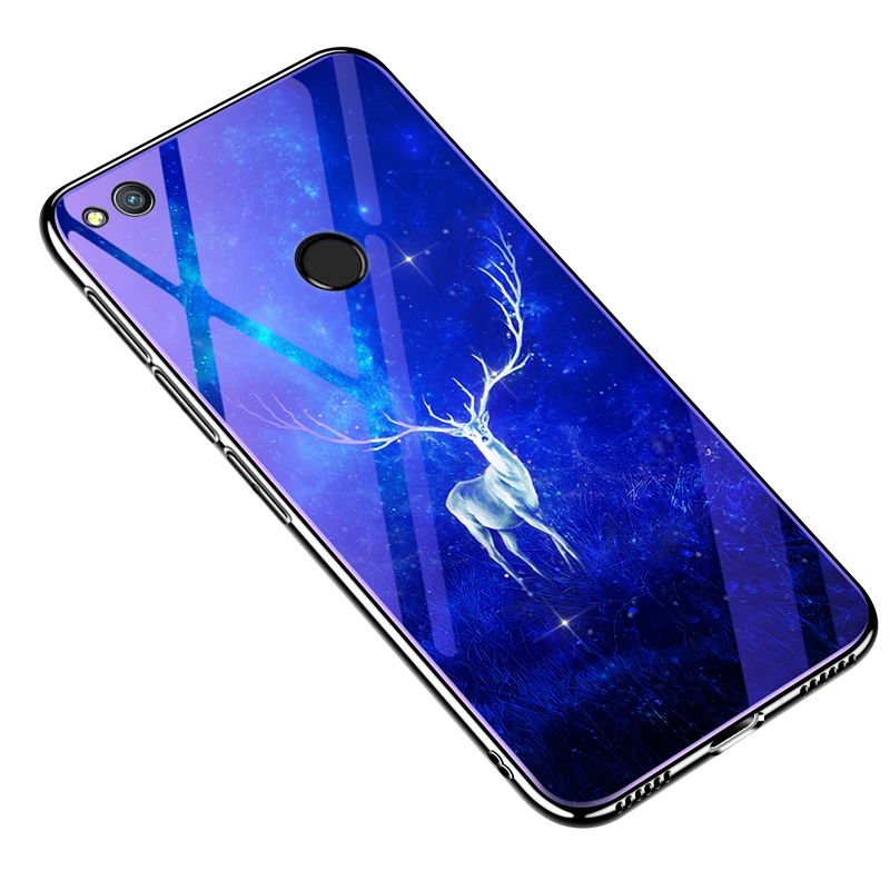 Elk Стеклянный чехол для телефона huawei Honor 8 Lite/P8 Lite()/P9 Lite() чехол s Покрытие синий светильник роскошный стеклянный чехол Fundas Capa - Цвет: Elk