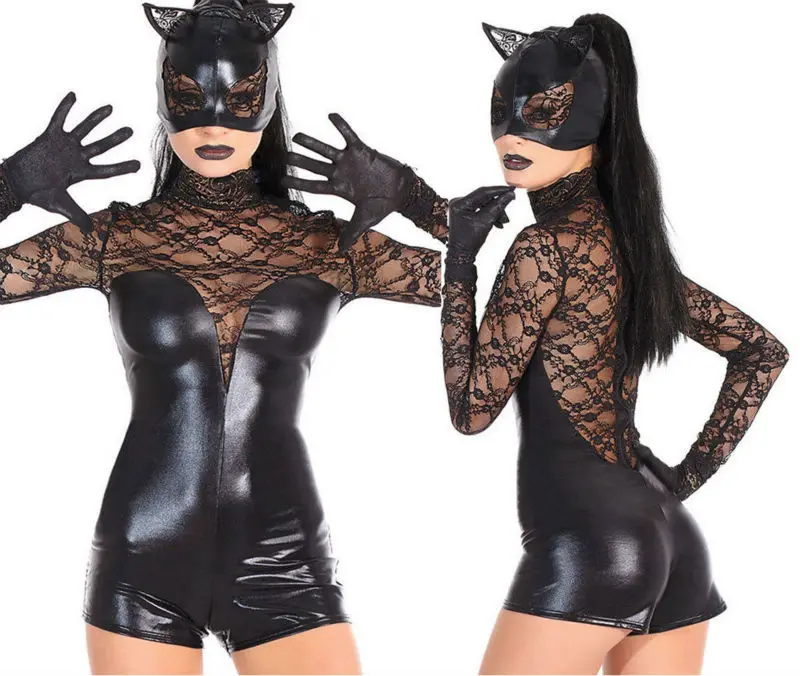 Vocole женский сексуальный костюм женщины кошки черный кошачий боди комбинезон +