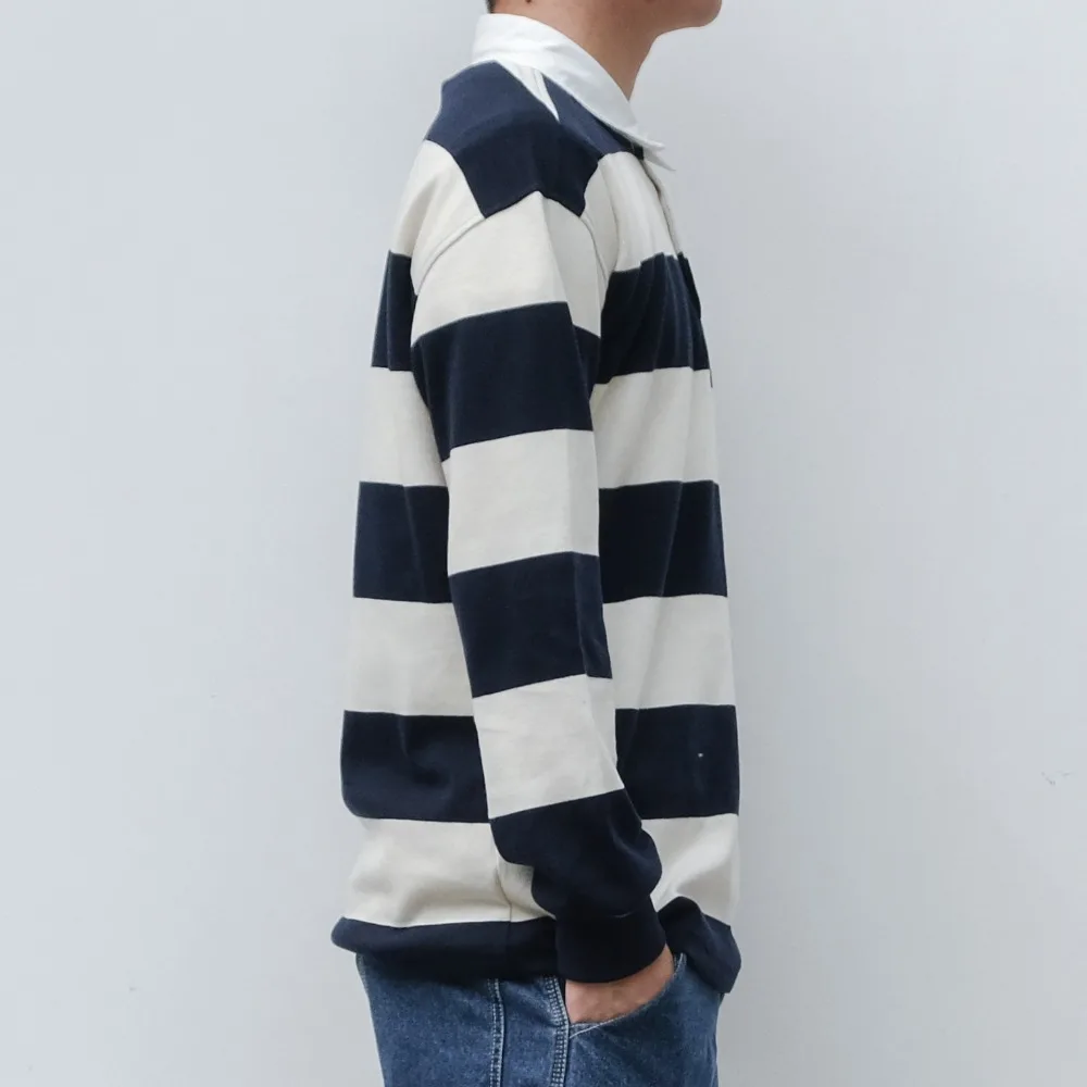 Мужская рубашка поло с длинным рукавом в полоску Японская уличная одежда 2018|Поло|