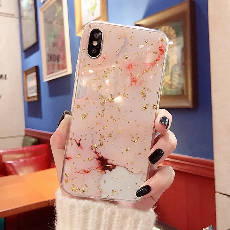 Для iphone 7 XR Marbel золотой фольги блестящий чехол для X XS MAX мягкий силиконовый задний