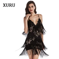 xuru new fringed sexy womens sequin dress ladies sleeveless halter luxury club club party dress