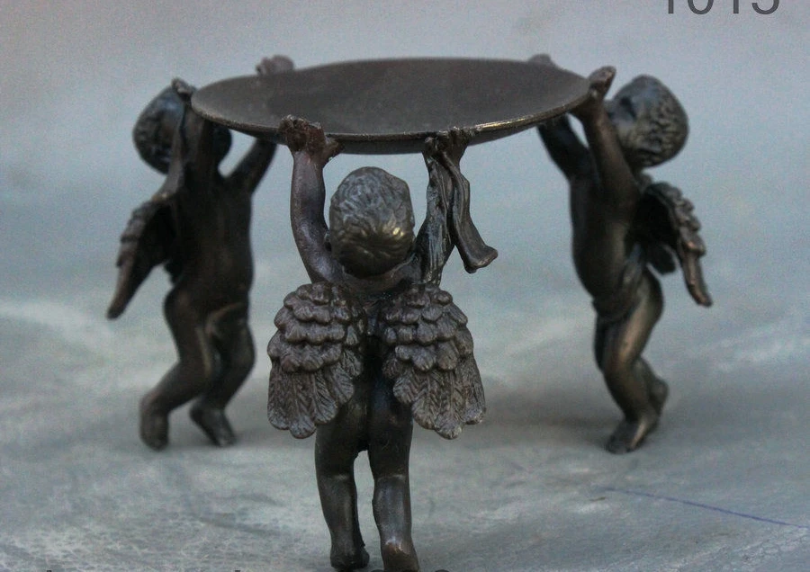 Медная латунь ремесло Китайский буддизм 3 прекрасный Купидон крыло Ангела статуя