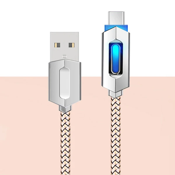 ZRSE светодиодный usb type-C кабель для быстрой зарядки и передачи данных USB C кабель type-C нейлоновый кабель для зарядки мобильных телефонов для Xiaomi samsung huawei Cabo - Цвет: Gold
