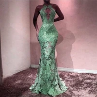 elegant long mint green prom dresses 2019 lace halter meramid evening gowns illusion floor length formal special occasion dress