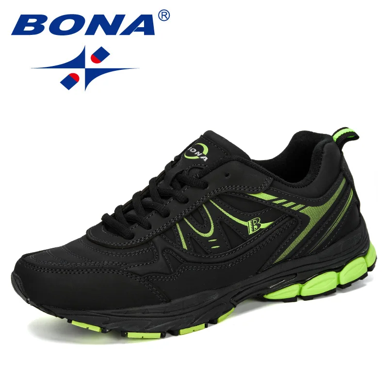 Charcoal grey Fgreen BONA/Новинка года; классические мужские кроссовки для бега; уличная спортивная обувь; Zapatos; легкие удобные спортивные мужские кроссовки; трендовые - Цвет: Charcoal grey Fgreen