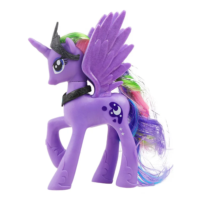 14 см игрушки My Little Pony Принцесса Селестия Луна серии «юбкой всех цветов радуги; платье в форме единорога из ПВХ, Коллекционная модель куклы для девочек