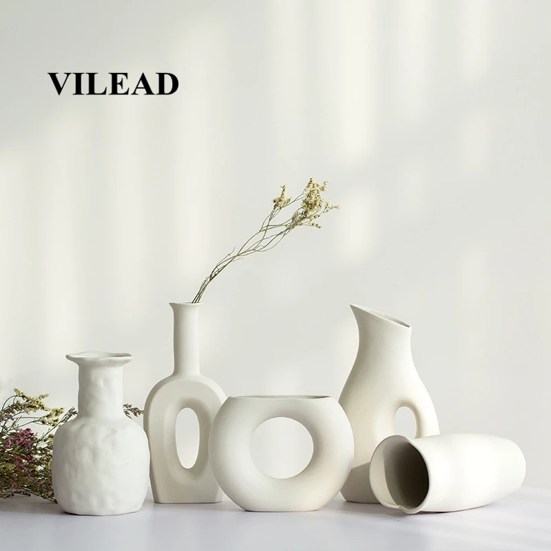 VILEAD Скандинавская керамическая белая ваза декоративная бутылка сухоцветы