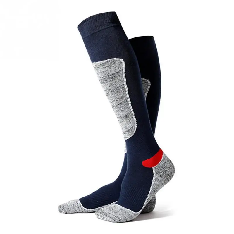 dark blue Зимние теплые мужские и женские теплые длинные Лыжные носки, чулки, утепленные спортивные носки для сноуборда, альпинизма, кемпинга, походов, женская обувь - Цвет: dark blue