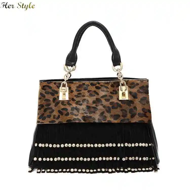 Free Shipping new 13881 handbag bag ladies fashion Leopard pattern tassel shoulder casual bags 1430747876 | Багаж и сумки