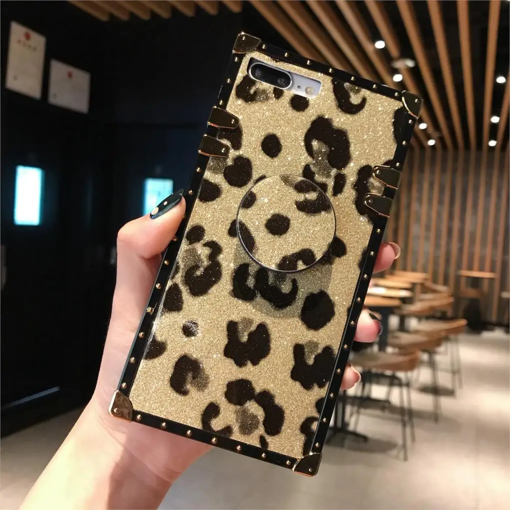 Роскошный квадратный Леопардовый блестящий чехол s для samsung Galaxy S8 S9 Plus Note9 Металлическая Рамка Блестящий Мягкий Силиконовый Модный чехол для телефона