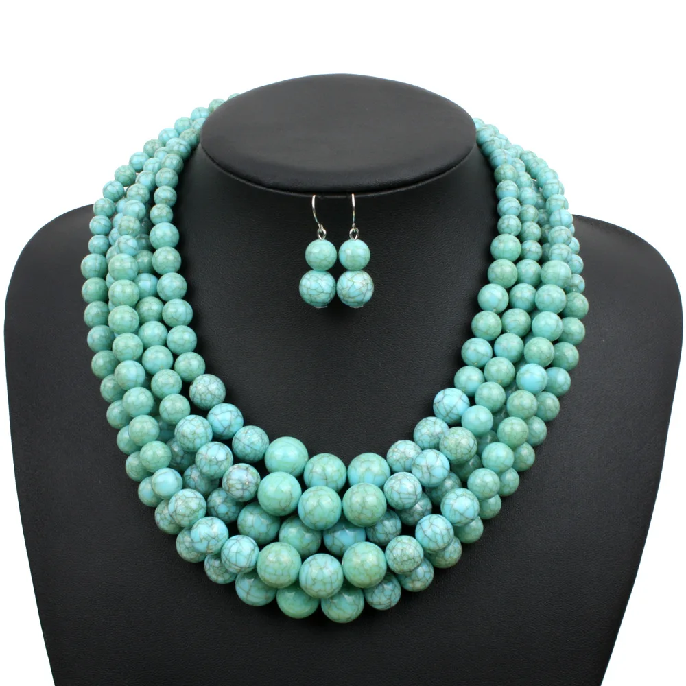 

Exaggerating popular jewelry beads multi-layer necklace and earrings woman costume party jewelry 2 pieces sets