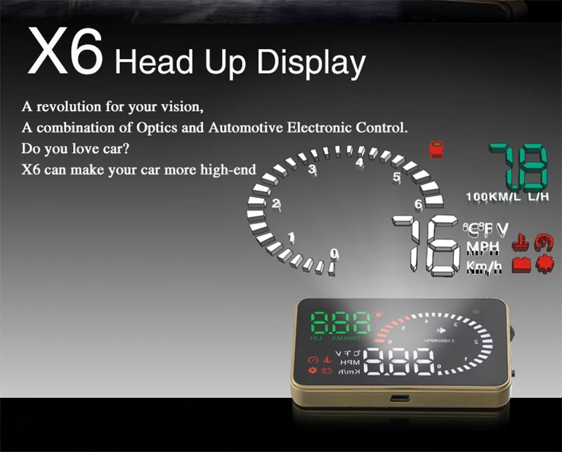 Лобовое стекло проектор аксессуары Hud Дисплей OBD2 цифровой автомобильный скоростной метр X6 HUD автомобильный скоростной проектор на лобовое стекло