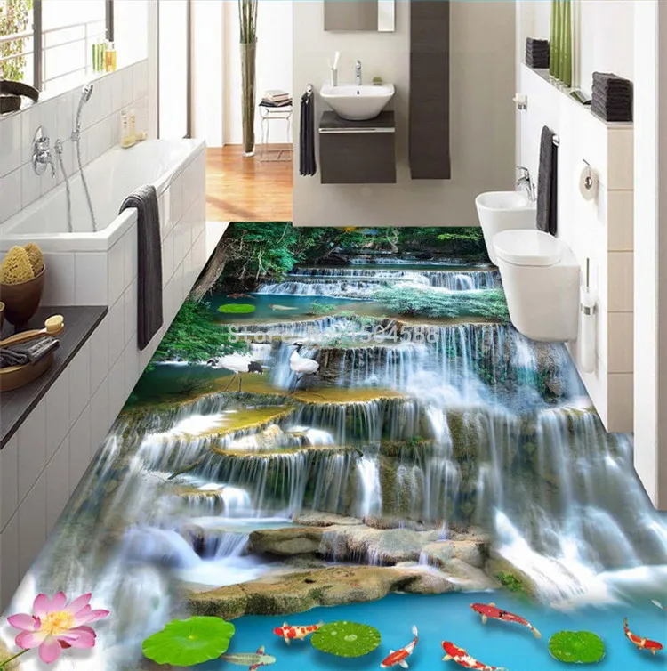 Пользовательские 3D полы обои китайский стиль пейзаж с водопадами фото фрески ПВХ водонепроницаемый самоклеющиеся наклейки для гостиной 3D