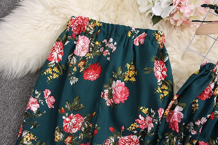 ALPHALMODA летний женский короткий топ с цветочным рисунком+ штаны, комплект из 2 предметов, повседневный топ на бретельках с принтом для праздников+ брюки с подкладкой, комплект из 2 предметов s