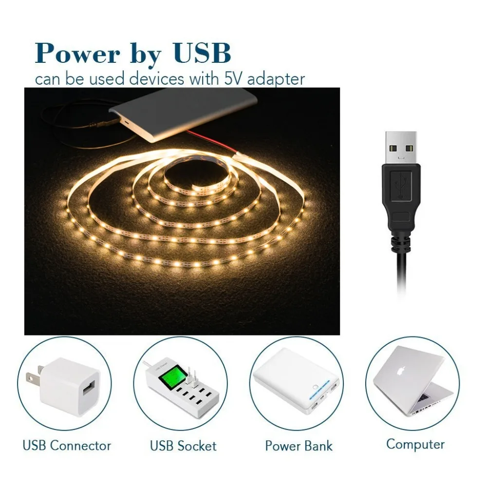 WELPUR батарея 5В USB Светодиодные ленты 2835 DC Светодиодный светильник гибкий 50 см 1 м 2 3