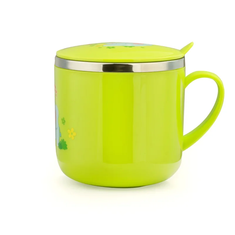 Green Мультфильм Baby Cup чайник дети учатся кормления Бутылка питьевой воды с ручкой мультфильма 300 мл Обложка Дети обучение чашки - Цвет: Green