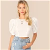 SHEIN, короткий топ с пышными рукавами и замочной скважиной на спине,, сексуальный белый однотонный облегающий летний пышный короткий рукав, Женские топы и блузки