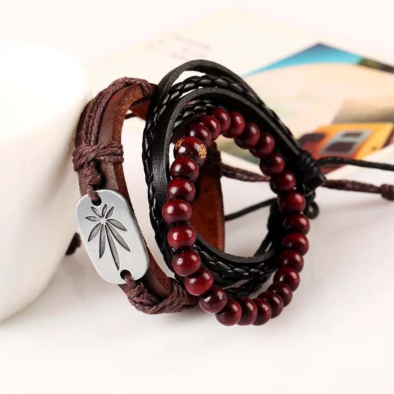 Weed Beaded Braided Women New Brown Vintage Ethnic Casual Handmade Woven Leather Bracelets Men Jewelry Wholesale Accessories | Украшения и