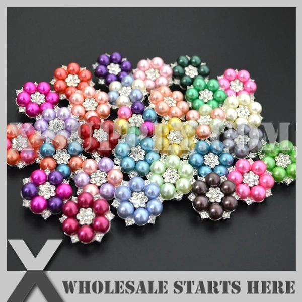 Круглая металлическая жемчужная стразы пуговица с хвостовиком для цветочного