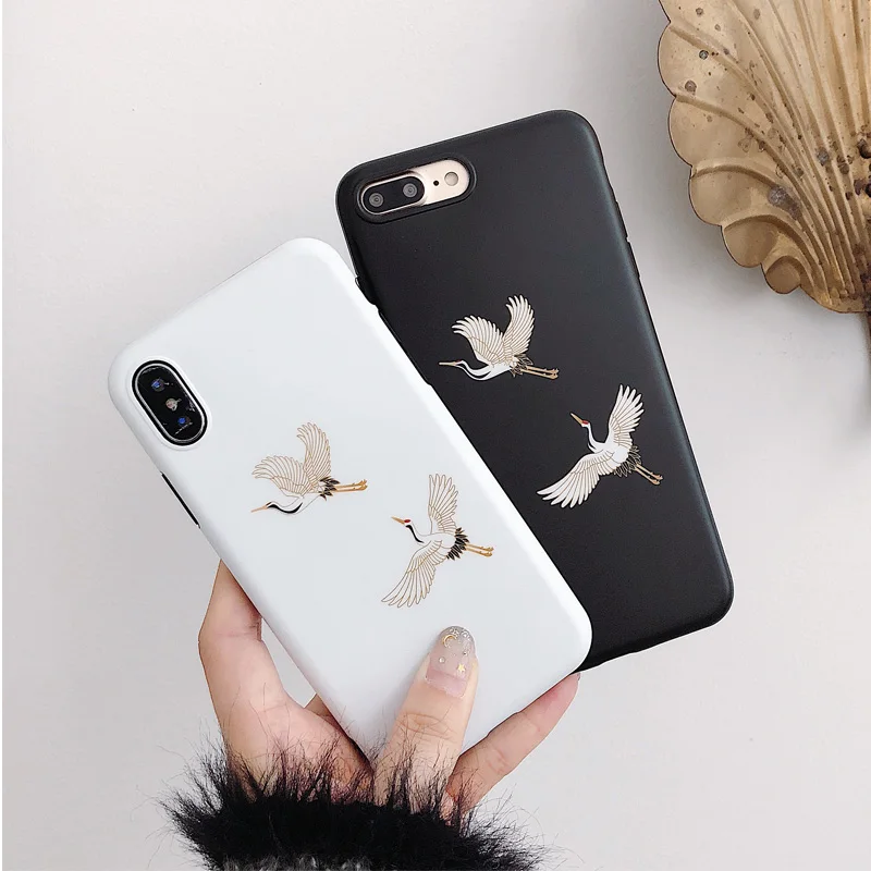 Silicone Cases For iPhone 7 Plus Soft 3D Relief Patterned Rear Back Cover 8 X Case Original Crowned Crane Fund |
