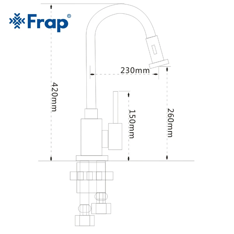 Кухонный кран Frap Y40027 однорычажный серебристый смеситель для кухни с поворотной