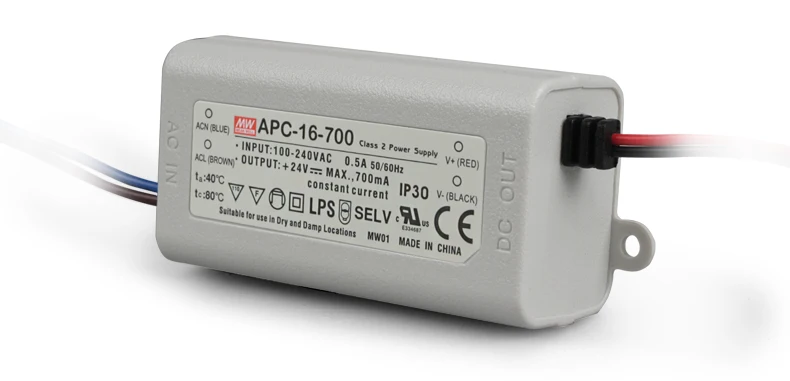 Mean Well APC-16-700 16 Вт 9-24 В 700мА светодиодный водонепроницаемый драйвер Один выход