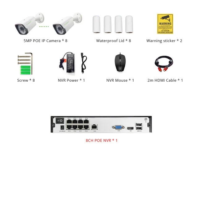 8CH NVR Not Cable IMPORX 8CH 5MP HD POE NVR Камера видеонаблюдения системы безопасности ночное видение POE ip-камера система видеонаблюдения ИК Комплект видеонаблюдения 2 ТБ HDD - Цвет: 8CH NVR Not Cable