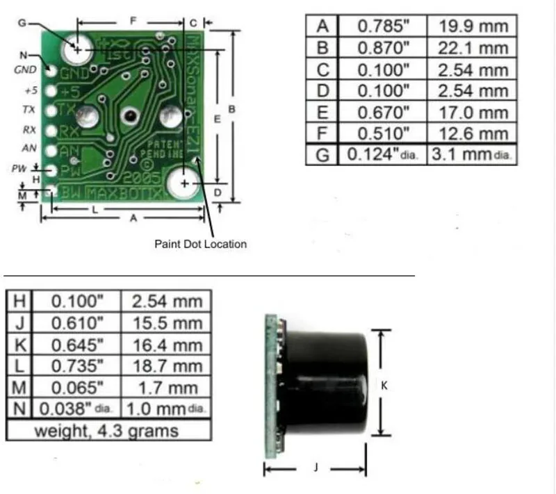 Ультразвуковой модуль обхода препятствий дальность действия maxSensor EZ MB1040