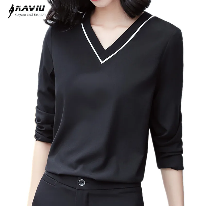 Naviu в Корейском стиле Стиль блузки женские 2019 Blusa Feminina Мода V образным вырезом