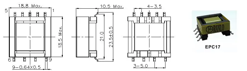 EPC17 SMD высокочастотный обратный трансформатор/импульсный трансформатор 4 + 5pin |