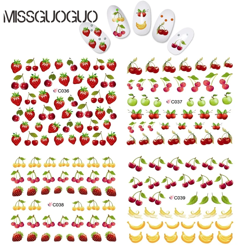 MISSGUOGUO cherry banana strawberry fruits design Nail Stickers water transfer decals nail art Water decal stickers for nails