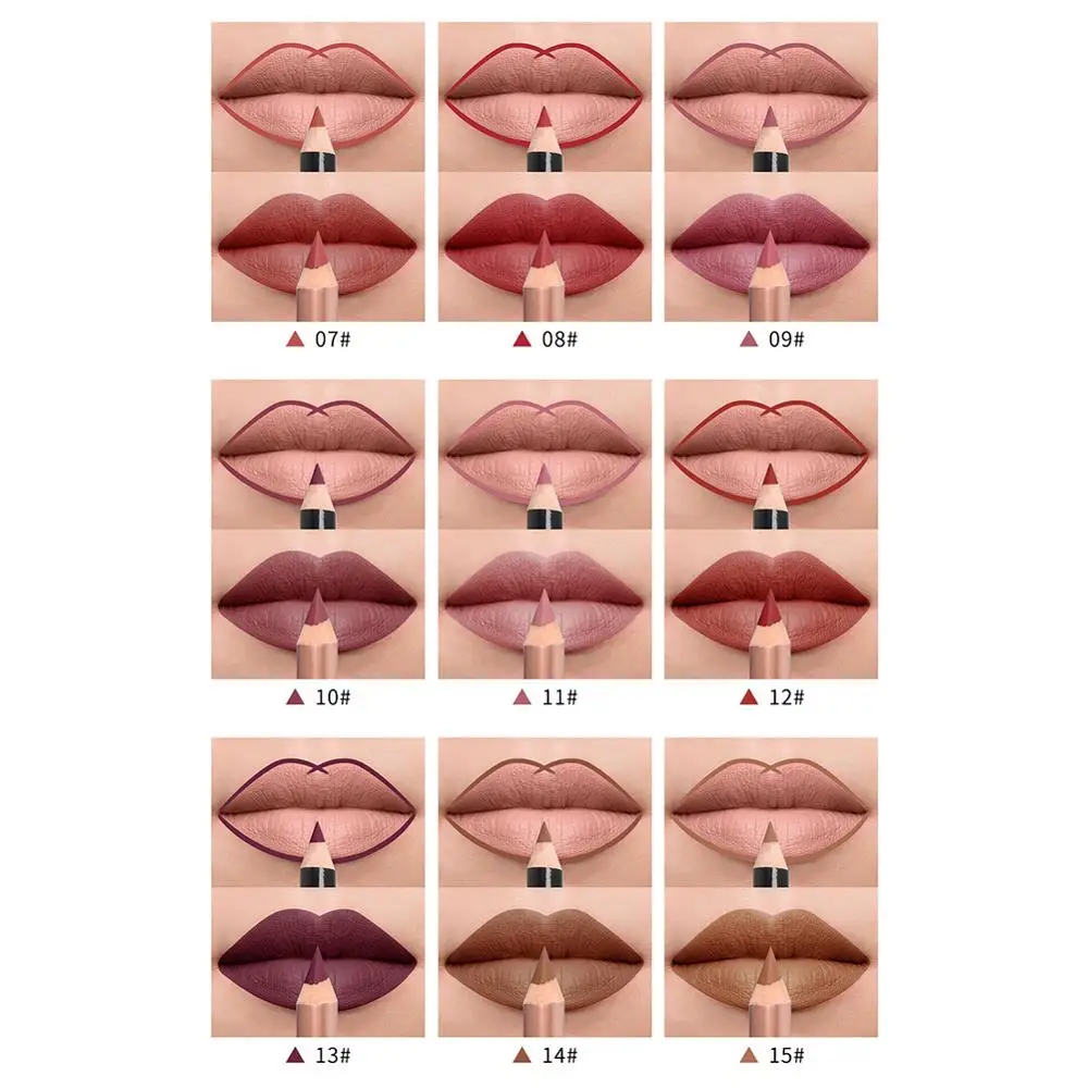 15 цветов Помада-карандаш и подводка для губ набор с простым контуром матовым
