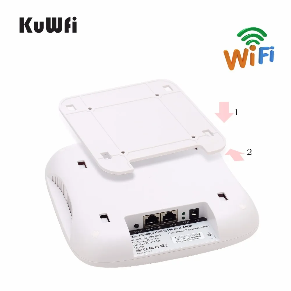 KuWFi 750 Мбит/с потолочный AP маршрутизатор двухдиапазонный 802.11ac Крытый