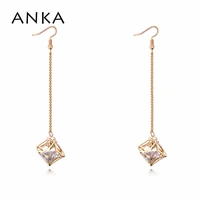 anka new hollow square shaped metal frame long earrings luxury cubic zircon drop earings fashion jewelry gift for women 25966