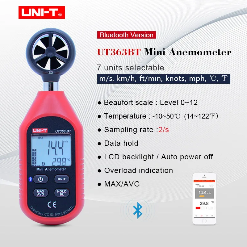 UT363BT UNI-T Мини ЖК Цифровой термометр гигрометр Bluetooth цифровой Температура Влажность Анемометр тестер склад UT333BT серия - Цвет: UT363BT