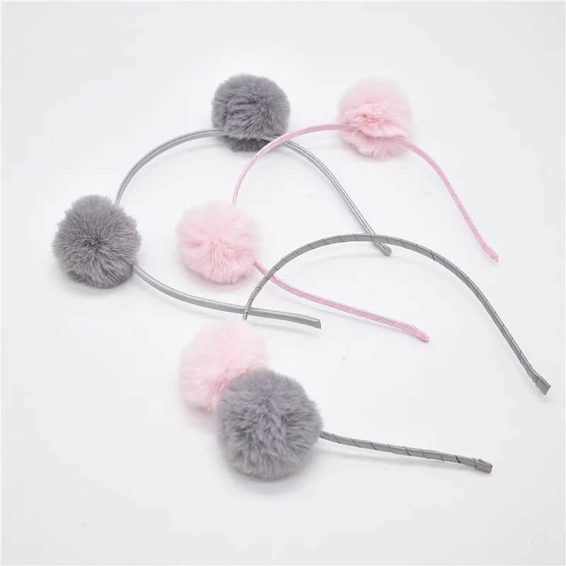 Дети шар помпон обруч для волос Hairband аксессуары девушки кошачьи уши помпонами